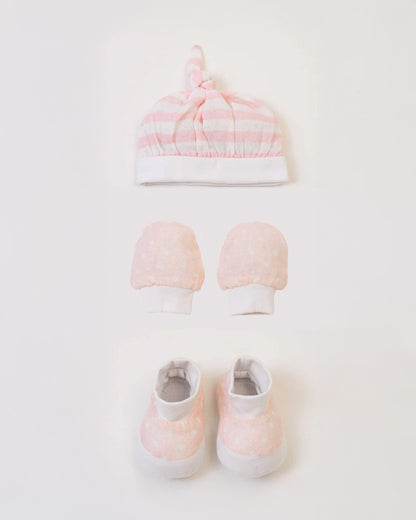 Baby Jalebi Pink Caps, Booties & Mittens Set-Striped-100% GOTS Certified Organic Cotton-For Infants