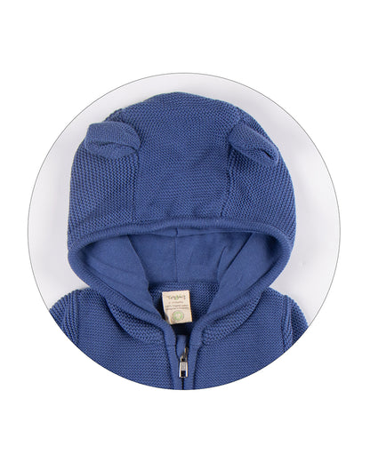 Tiny Twig Cobalt Blue Winter Wear Hoodie-Solid-100% Organic Cotton-For Infants
