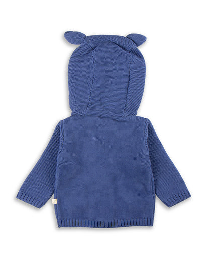 Tiny Twig Cobalt Blue Winter Wear Hoodie-Solid-100% Organic Cotton-For Infants