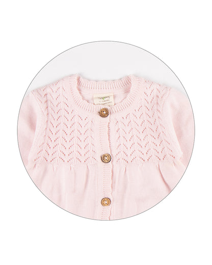 Tiny Twig Soft Pink Winter Wear Cardigan-Solid-Organic Cotton-For Infants
