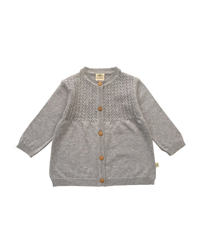 Tiny Twig Melange Grey Winter Wear Cardigan-Solid-Organic Cotton-For Infants