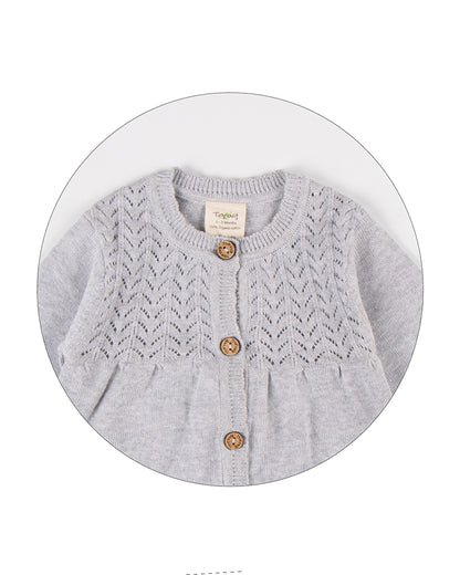 Tiny Twig Melange Grey Winter Wear Cardigan-Solid-Organic Cotton-For Infants