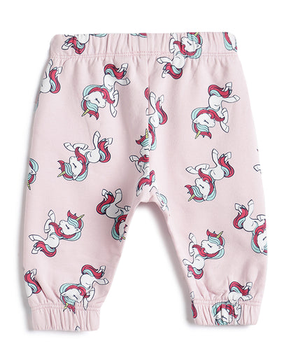Chicco Pastel Pink Trouser-Printed-Cotton-For Infants