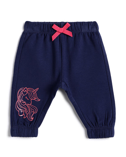 Chicco Navy Blue & Pink Jogger-Solid-Cotton-For Infants