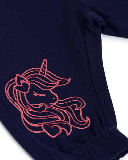Chicco Navy Blue & Pink Jogger-Solid-Cotton-For Infants