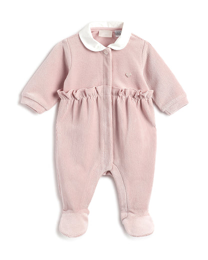 Chicco Pastel Pink Front Open Sleepsuit-Solid-Cotton-For Infants