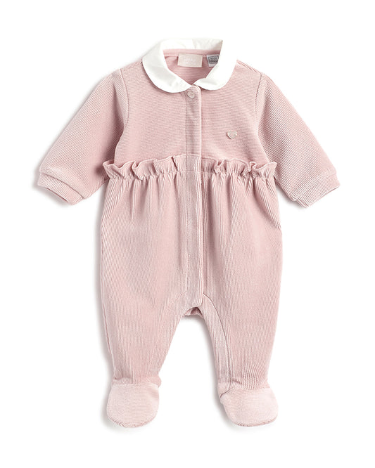 Chicco Pastel Pink Front Open Sleepsuit-Solid-Cotton-For Infants