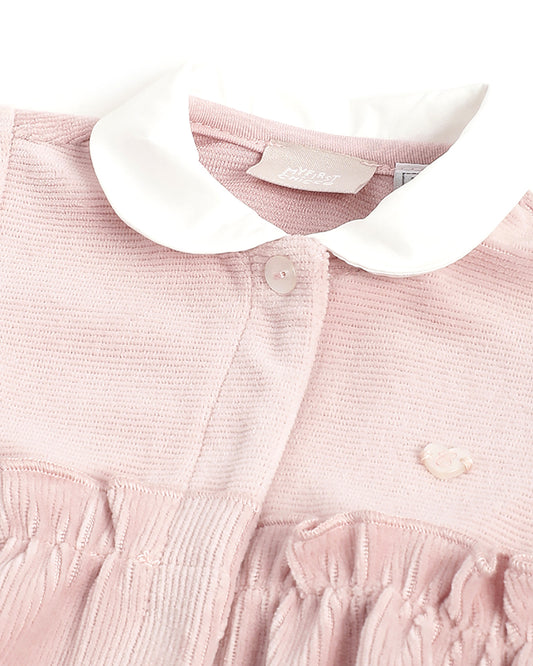 Chicco Pastel Pink Front Open Sleepsuit-Solid-Cotton-For Infants