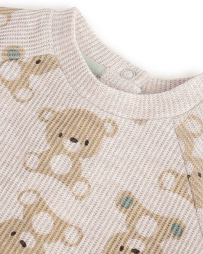 Chicco Off White & Beige Top & Legging Set-Printed-Cotton & Polyester-For Infants