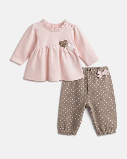 Chicco Pastel Pink & Natural T-shirt & Legging Set-Printed-Cotton-For Infants