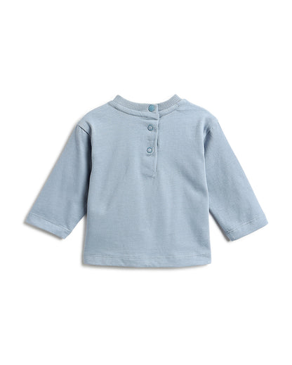 Chicco Light Blue & Beige T-shirt & Jogger Set-Solid-Cotton-For Infants