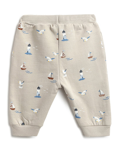 Chicco Light Blue & Beige T-shirt & Jogger Set-Solid-Cotton-For Infants
