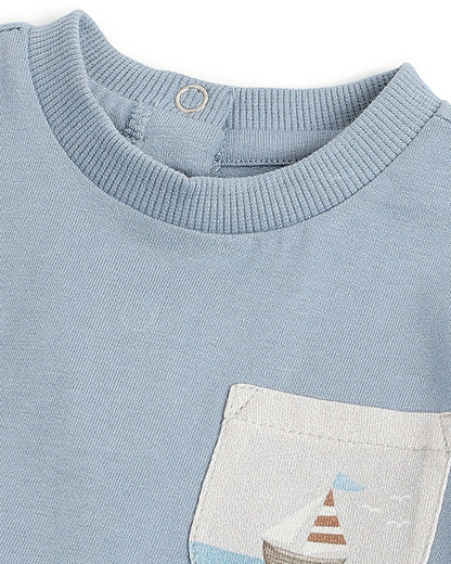 Chicco Light Blue & Beige T-shirt & Jogger Set-Solid-Cotton-For Infants