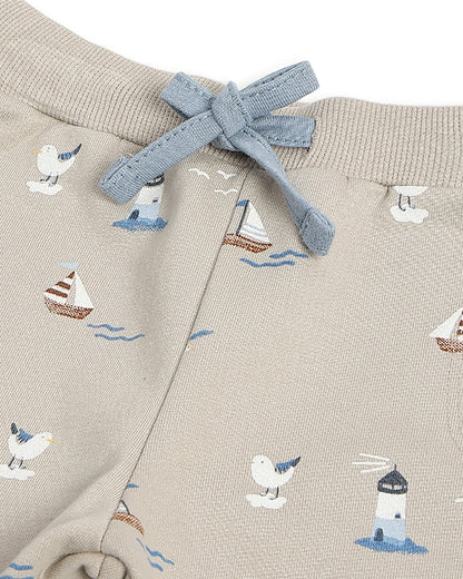Chicco Light Blue & Beige T-shirt & Jogger Set-Solid-Cotton-For Infants