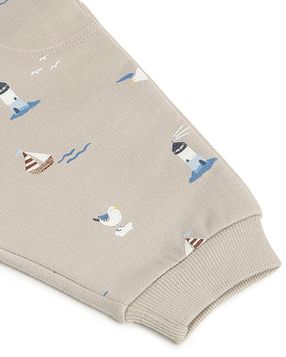 Chicco Light Blue & Beige T-shirt & Jogger Set-Solid-Cotton-For Infants