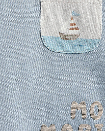 Chicco Light Blue & Beige T-shirt & Jogger Set-Solid-Cotton-For Infants
