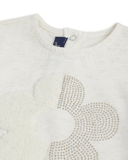Chicco Off White T-shirt-Printed-Cotton & Polyester-For Infants