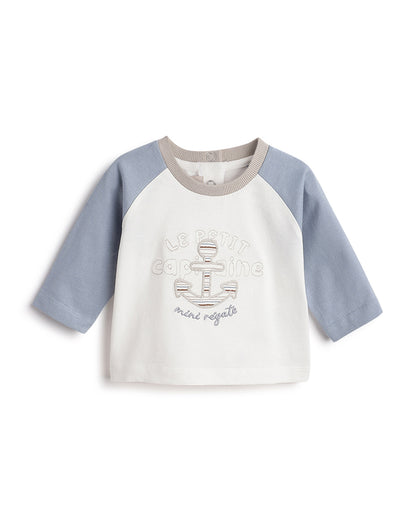 Chicco Off White & Light Blue T-shirt-Printed-Cotton-For Infants