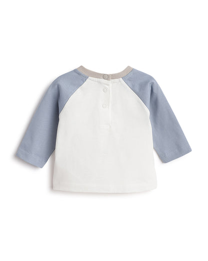 Chicco Off White & Light Blue T-shirt-Printed-Cotton-For Infants
