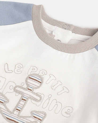 Chicco Off White & Light Blue T-shirt-Printed-Cotton-For Infants