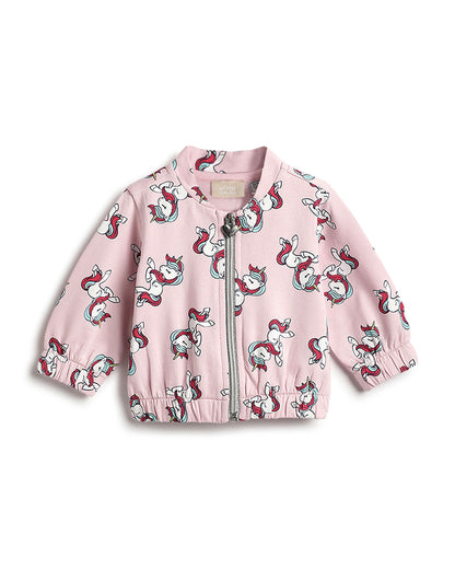 Chicco Pastel Pink Winter Wear Jacket-Printed-Cotton-For Infants