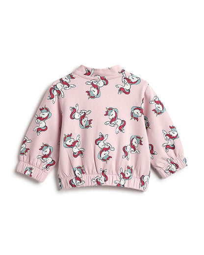 Chicco Pastel Pink Winter Wear Jacket-Printed-Cotton-For Infants