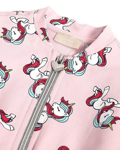 Chicco Pastel Pink Winter Wear Jacket-Printed-Cotton-For Infants