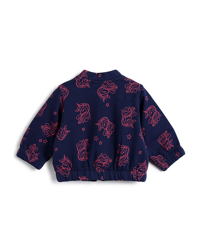Chicco Navy Blue Winter Wear Jacket-Other Prints-Cotton-For Infants