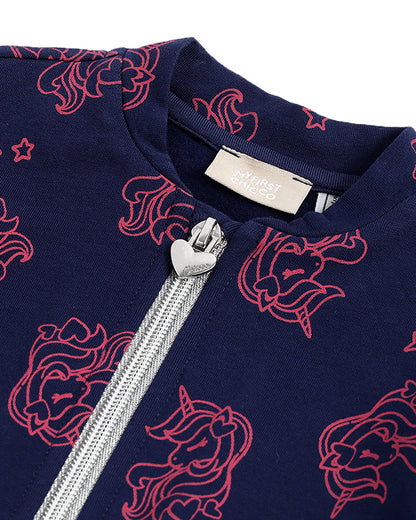 Chicco Navy Blue Winter Wear Jacket-Other Prints-Cotton-For Infants
