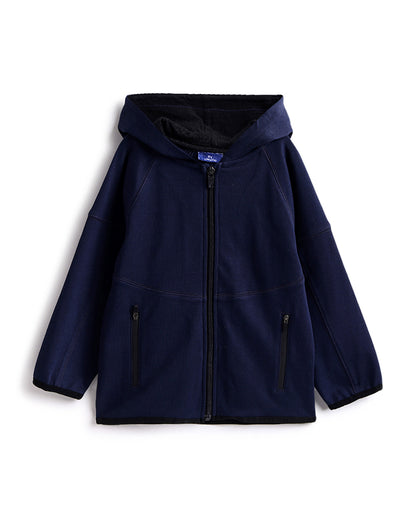 Chicco Navy Blue Winter Wear Hooded Jacket-Printed-Cotton-For Infants
