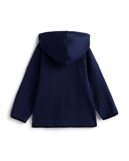 Chicco Navy Blue Winter Wear Hooded Jacket-Printed-Cotton-For Infants