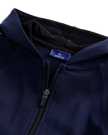 Chicco Navy Blue Winter Wear Hooded Jacket-Printed-Cotton-For Infants