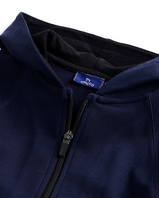 Chicco Navy Blue Winter Wear Hooded Jacket-Printed-Cotton-For Infants
