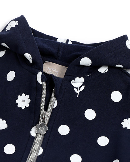 Chicco Navy Blue Winter Wear Jacket-Printed-Cotton-For Infants