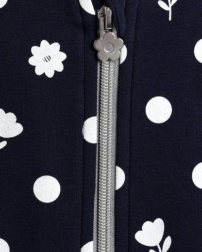Chicco Navy Blue Winter Wear Jacket-Printed-Cotton-For Infants
