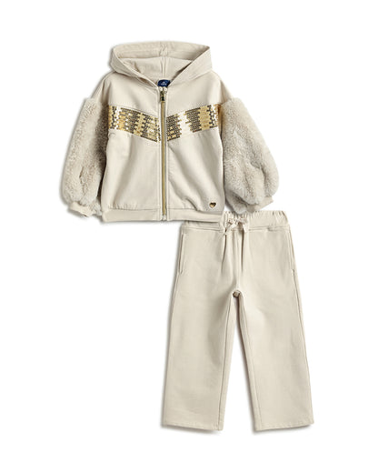 Chicco Cream Winter Wear Coord Set-Printed-Cotton-For Infants