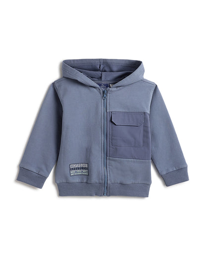 Chicco Navy Blue Winter Wear Hooded Cardigan-Solid-Cotton-For Infants