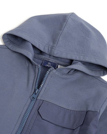 Chicco Navy Blue Winter Wear Hooded Cardigan-Solid-Cotton-For Infants
