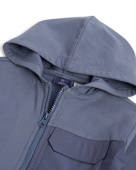 Chicco Navy Blue Winter Wear Hooded Cardigan-Solid-Cotton-For Infants