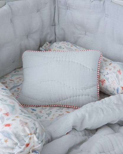 Aplito Baby Bedding Set-Turtle Tales-Hand Embroidered-100% Organic Muslin Cotton-White-For Infants