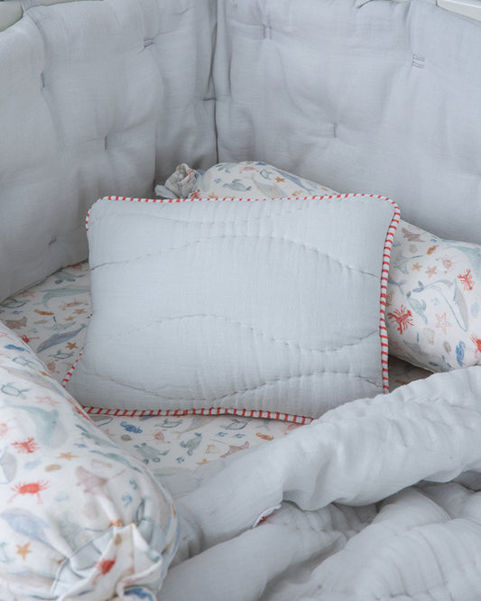 Aplito Baby Bedding Set-Turtle Tales-Hand Embroidered-100% Organic Muslin Cotton-White-For Infants