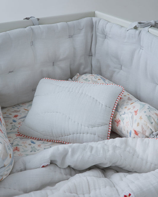 Aplito Baby Bedding Set-Turtle Tales-Hand Embroidered-100% Organic Muslin Cotton-White-For Infants