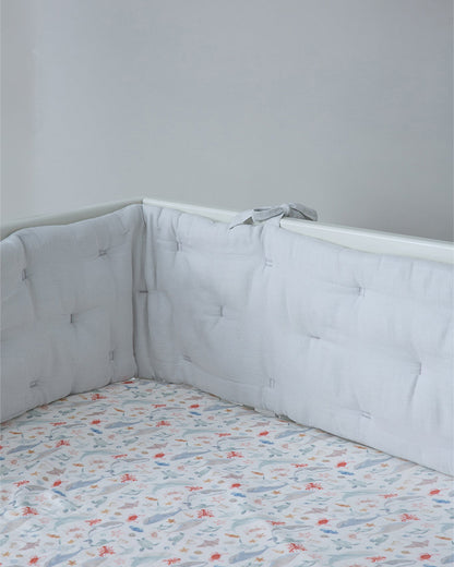 Aplito Baby Bedding Set-Turtle Tales-Hand Embroidered-100% Organic Muslin Cotton-White-For Infants