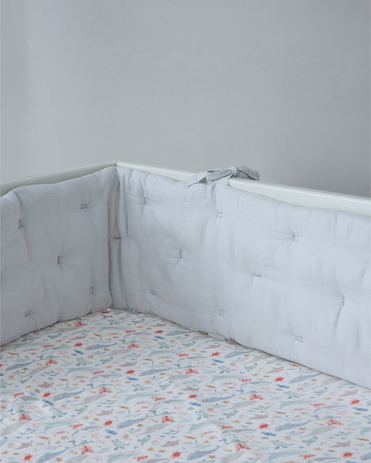 Aplito Baby Bedding Set-Turtle Tales-Hand Embroidered-100% Organic Muslin Cotton-White-For Infants