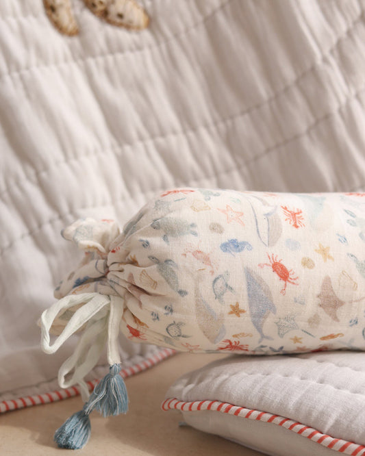 Aplito Baby Bedding Set-Turtle Tales-Hand Embroidered-100% Organic Muslin Cotton-White-For Infants