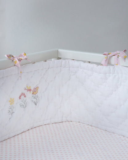 Aplito Baby Bedding Set-Bella Blush-Hand Embroidered-100% Organic Cambric Cotton-White & Pink-For Infants