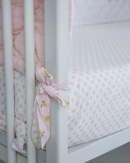 Aplito Baby Bedding Set-Bella Blush-Hand Embroidered-100% Organic Cambric Cotton-White & Pink-For Infants