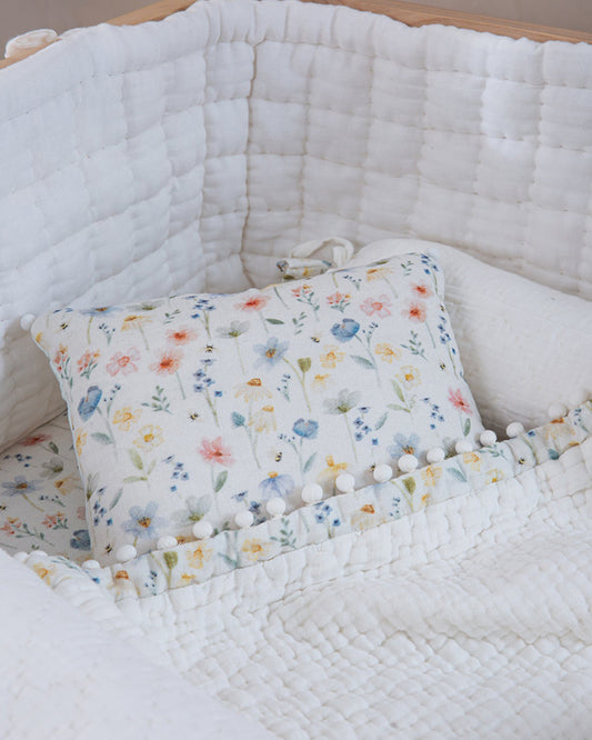 Aplito Baby Bedding Set-Bear & Bloom-Hand Embroidered-100% Organic Muslin Cotton-White-For Infants