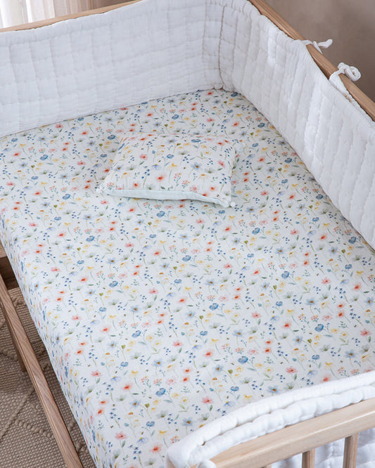 Aplito Baby Bedding Set-Bear & Bloom-Hand Embroidered-100% Organic Muslin Cotton-White-For Infants