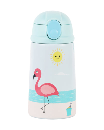 Nuluv Flamingo Steel Straw Sipper-With Push Button Lid-BPA & PVC Free-300 ml